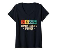 Femme Éléments primaires de l'humour Science Funny Sarcasm S AR Ca SM T-Shirt avec Col en V