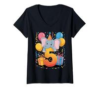 Femme Éléphant 5ème anniversaire garçon fille 5 ans cinquième éléphant T-Shirt avec Col en V
