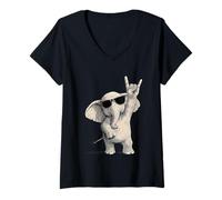 Femme Éléphant à Bascule avec Lunettes de Soleil T-Shirt avec Col en V