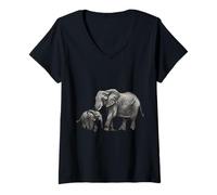 Femme Éléphant avec Enfant T-Shirt avec Col en V
