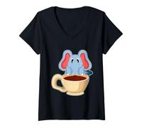 Femme Elephant Café Tasse T-Shirt avec Col en V