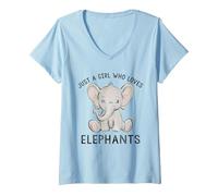 Femme Éléphant Cool pour Femmes Filles Amoureux des éléphants zoologie T-Shirt avec Col en V, Bleu Céleste, XXL