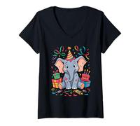 Femme Éléphant Gâteaux Confettis Anniversaire Fête Éléphants T-Shirt avec Col en V