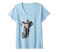 Femme Éléphant Safari Amusant avec Valise Voyage T-Shirt avec Col en V