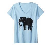 Femme Eléphant Sketch Style Sauve Les éléphants d'Afrique Noir Blanc T-Shirt avec Col en V