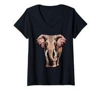 Femme Éléphant Trompe Afrique Safari Sauvage Douceur D'éléphant T-Shirt avec Col en V