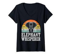 Femme Elephant Whisperer Rétro Vintage Animaux Africains T-Shirt avec Col en V