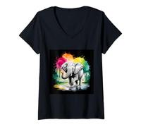 Femme Elephant who plays in the water T-Shirt avec Col en V