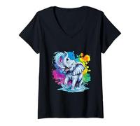 Femme Elephant who plays in the water T-Shirt avec Col en V