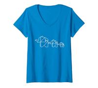 Femme Éléphants, Origami, Famille, Animal, Look Partenaire T-Shirt avec Col en V, Saphir, L