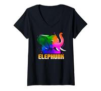 Femme Elephunk Élégant Éléphant Coloré et Humoristique T-Shirt avec Col en V