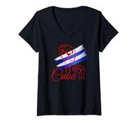 Femme Élevé avec des racines cubaines - Cuba Pride T-Shirt avec Col en V