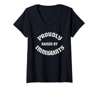 Femme Élevé par des Immigrants Mexicains Américains Droits d'immigration USA T-Shirt avec Col en V