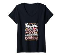 Femme Élevé par l'amour Soutenu par Cooking Kitchen T-Shirt avec Col en V