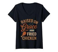 Femme Elevé sur Grace and Fried Chicken - Funny Christian T-Shirt avec Col en V