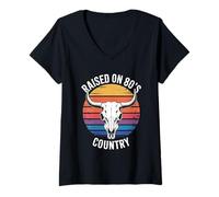 Femme Élevé sur les paroles country des années 80 drôles T-Shirt avec Col en V