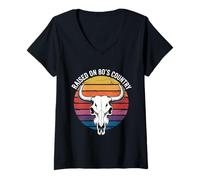Femme Élevé sur les paroles country des années 80 T-Shirt avec Col en V