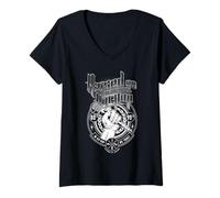 Femme Élevé sur Old School Hip Hop et Microphone Graffiti Rap T-Shirt avec Col en V