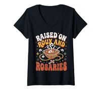 Femme Élevé sur Roux et chapelets T-Shirt avec Col en V