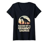 Femme Élevée par Un Grammy Saurus, Grand-mère m'a élevé Dino T-Shirt avec Col en V