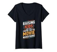 Femme Élever des Enfants et Toujours trouver du Temps pour Les Marathons de cinéma T-Shirt avec Col en V
