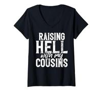 Femme Élever l'enfer avec le cousin de mon cousin T-Shirt avec Col en V