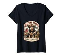 Femme Éleveur de Bacon pour Cochon Hobby Farmer Life Funny Homesteader T-Shirt avec Col en V