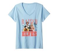 Femme Elf Raised by Elves Noël T-Shirt avec Col en V