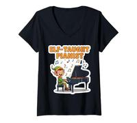Femme Elf Taught Pianiste Musicien Drôle de Noël Piano Joueur Amusant T-Shirt avec Col en V