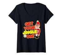 Femme Elfes Behavin' Badly Get Your Jingle on Christmas T-Shirt avec Col en V