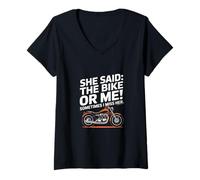 Femme Elle a Dit: ou vélo ou Moi! T-Shirt avec Col en V