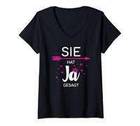 Femme Elle a Dit Oui I Team Braut JGA T-Shirt avec Col en V