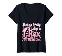 Femme Elle est si Jolie mais pète comme Un T-Rex sur Un régime de Haricots T-Shirt avec Col en V
