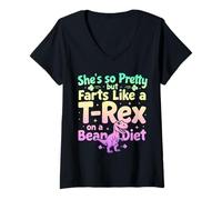 Femme Elle est si Jolie mais pète comme Un T-Rex sur Un régime de Haricots T-Shirt avec Col en V
