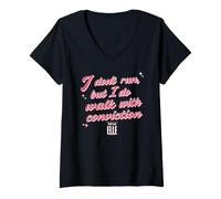 Femme Elle I Don't Run But I Do Walk with Conviction Cursive Text T-Shirt avec Col en V