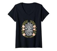 Femme Elle Rit sans Crainte De l'avenir Chrétien T-Shirt avec Col en V