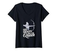 Femme Elle Tire comme Une Fille de Queen Archery Archer T-Shirt avec Col en V