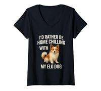 Femme Elo Dog Funny Je préfère être à la Maison Chilling Dog Mom Dad T-Shirt avec Col en V