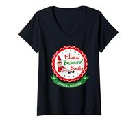 Femme Elves Behavin' Badly Badge Officiel de Noël T-Shirt avec Col en V