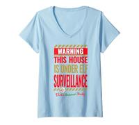 Femme Elves Behavin' Badly House Under Elf Surveillance Noël T-Shirt avec Col en V