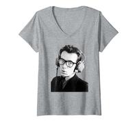 Femme Elvis Costello Regarde Le Portrait de The Detectives Era 1977 T-Shirt avec Col en V