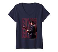 Femme Elvis Presley Official 68 Comeback Special T-Shirt avec Col en V, Bleu Marine, XXL