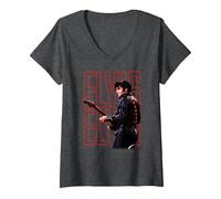 Femme Elvis Presley Official 68 Comeback Special T-Shirt avec Col en V, Chiné Foncé, XL