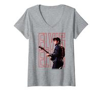 Femme Elvis Presley Official 68 Comeback Special T-Shirt avec Col en V, Gris Chiné, XXL