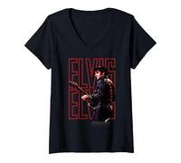 Femme Elvis Presley Official 68 Comeback Special T-Shirt avec Col en V, Noir, L