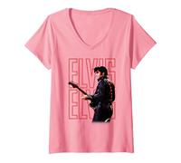 Femme Elvis Presley Official 68 Comeback Special T-Shirt avec Col en V, Rose, S