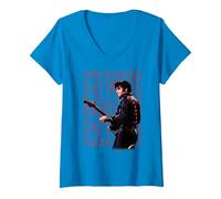 Femme Elvis Presley Official 68 Comeback Special T-Shirt avec Col en V, Saphir, XL