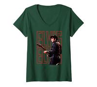Femme Elvis Presley Official 68 Comeback Special T-Shirt avec Col en V, Vert Forêt, XL