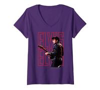 Femme Elvis Presley Official 68 Comeback Special T-Shirt avec Col en V, Violet, XXL