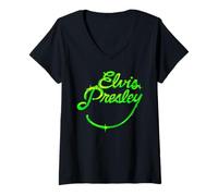 Femme Elvis Presley Official Retro Script T-Shirt avec Col en V